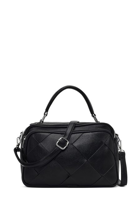 کیف زنانه مشکی بلند بنددار بافتنی دری مد