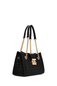 کیف زنانه مشکی بلند بنددار طرح‌دار دری مد