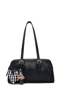 کیف زنانه مشکی بنددار با اکسسوری دری مد