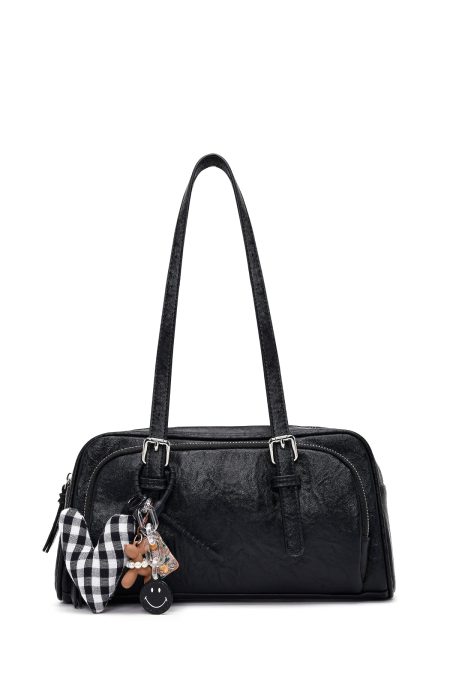 کیف زنانه مشکی بنددار با اکسسوری دری مد