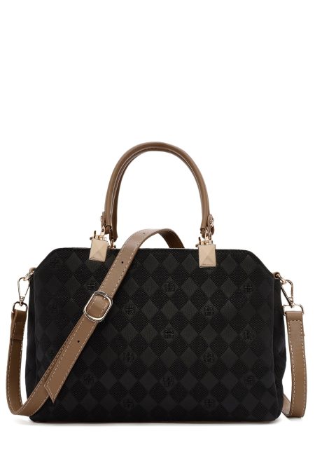 کیف زنانه مشکی چاپ‌دار دوشی بلند دری مد