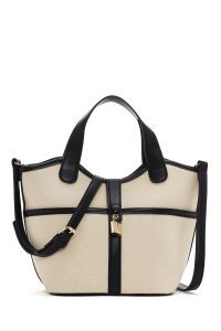 کیف زنانه پارچه‌ای کرم دوشی بلند دری مد