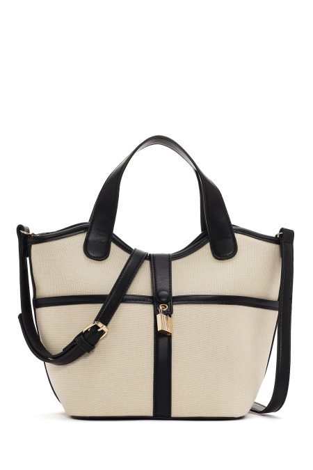 کیف زنانه پارچه‌ای کرم دوشی بلند دری مد