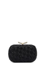 کیف مجلسی زنانه مشکی دستی بافتنی مینی با بند زنجیری بلند دری مد