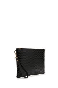 کیف مجلسی زنانه مشکی دستی طرح‌دار با بند زنجیری بلند دری مد