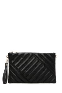 کیف مجلسی زنانه مشکی دستی کاپیتونه با بند زنجیری بلند دری مد