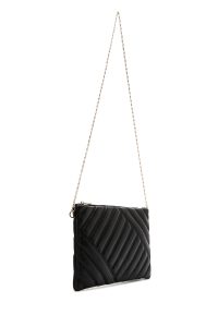 کیف مجلسی زنانه مشکی دستی کاپیتونه با بند زنجیری بلند دری مد