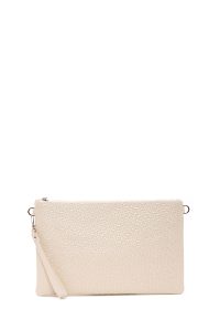 کیف مجلسی زنانه کرم دستی بافت‌دار با بند زنجیری بلند دری مد