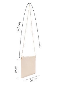 کیف مجلسی زنانه کرم دستی بافت‌دار با بند زنجیری بلند دری مد