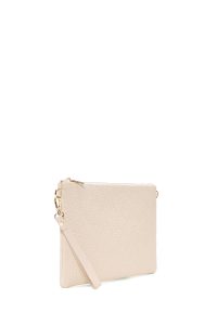 کیف مجلسی زنانه کرم دستی بافت‌دار با بند زنجیری بلند دری مد