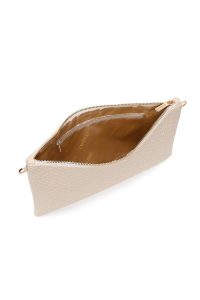 کیف مجلسی زنانه کرم دستی بافت‌دار با بند زنجیری بلند دری مد