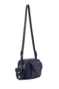 کیف کراس بادی زنانه سرمه‌ای بلند با جزئیات بافت دری مد