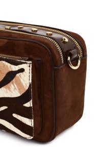 کیف کراس بادی زنانه قهوه‌ای بلند طرح‌دار دری مد