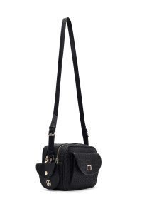 کیف کراس بادی زنانه مشکی بلند با جزئیات بافت دری مد