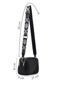 کیف کراس بادی زنانه مشکی بلند با جزئیات بافت دری مد