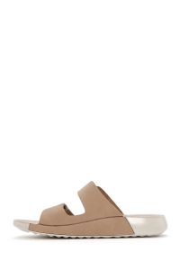 Kadın Bej Bantlı Nubuk Deri Comfort Terlik