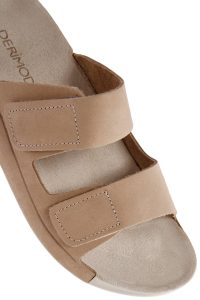 Kadın Bej Bantlı Nubuk Deri Comfort Terlik