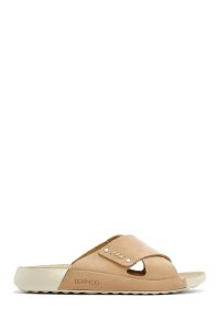 Kadın Bej Bantlı Nubuk Deri Comfort Terlik