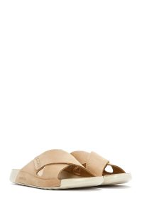 Kadın Bej Bantlı Nubuk Deri Comfort Terlik