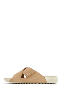 Kadın Bej Bantlı Nubuk Deri Comfort Terlik