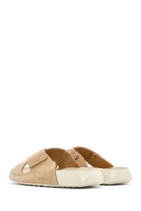 Kadın Bej Bantlı Nubuk Deri Comfort Terlik