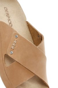 Kadın Bej Bantlı Nubuk Deri Comfort Terlik