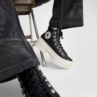 بوت کانورس آل‌استار Chuck Taylor All Star Lugged Heel مشکی زنانه چرم لژدار ضدآب اورجینال