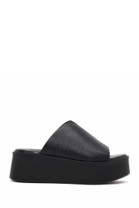 دمپایی چرمی زنانه مشکی زیره ضخیم دری مد