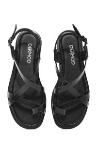 صندل زنانه چرمی مشکی انگشتی مدل بدروم دری مد