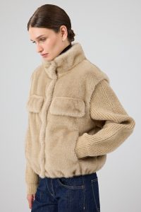 کاپشن تدی زنانه بژ کوتاه Cortina دری مد