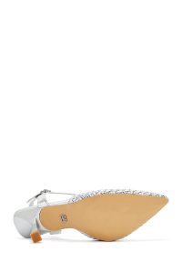 کفش زنانه طوسی بافت‌دار بند مچی پاشنه باریک دری‌مد دری مد