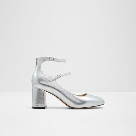 کفش زنانه پاشنه بلند نقره‌ای مدل مری جین آلدو KAERI – ALDO