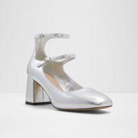 کفش زنانه پاشنه بلند نقره‌ای مدل مری جین آلدو KAERI – ALDO