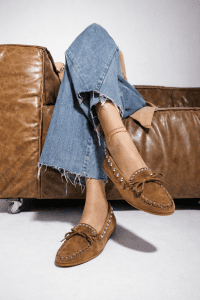 کفش لوفر چرم جیر زنانه قهوه‌ای دری مد