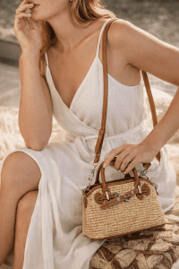 کیف دستی حصیری زنانه بژ بند بلند مینی دری مد