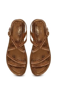 Kadın Bronz Bilekten Tokalı Taşlı Sandalet
