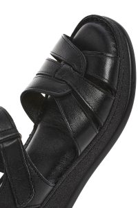 Kadın Siyah Bilekten Bantlı Kalın Tabanlı Deri Comfort Sandalet