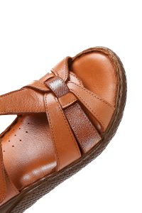 Kadın Taba Bantlı Kalın Tabanlı Deri Comfort Sandalet