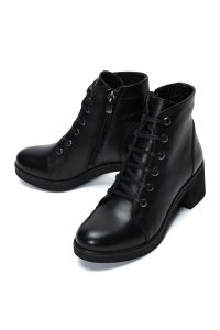 بوت زنانه مشکی چرمی زیپ‌دار پاشنه ضخیم روزمره دری مد