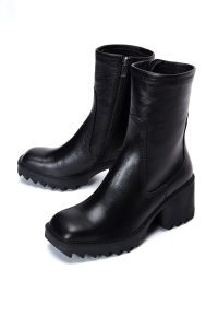 بوت زنانه مشکی چرمی پاشنه ضخیم دری مد