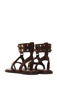 صندل جیر چرم زنانه قهوه ای انگشتی نگین دار دری مد