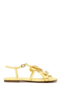 صندل زنانه زرد گلدار سگک‌دار مچی دری مد