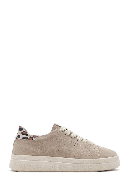 کتونی جیر چرمی زنانه بژ بنددار دری مد