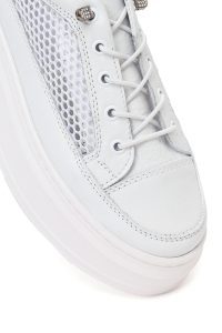 کتونی چرم زنانه سفید بنددار زیره ضخیم دری مد
