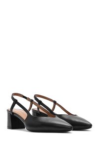 کفش زنانه چرم مشکی پشت‌باز پاشنه‌دار دری مد