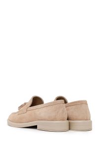 کفش لوفر جیر چرمی زنانه بژ منگوله‌دار دری مد