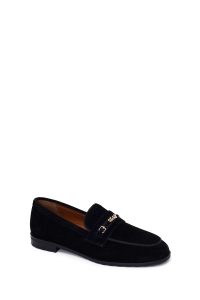 کفش لوفر جیر چرمی زنانه مشکی سگک‌دار ماسکولین دری مد