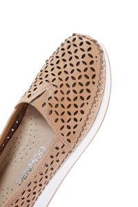 کفش لوفر چرمی زنانه بژ کفی ضخیم کنفورت دری مد