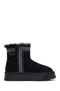 بوت تدی جیر زنانه مشکی زیره ضخیم طرح‌دار دری‌مد