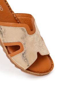 دمپایی راحتی چرمی زنانه عسلی دری مد